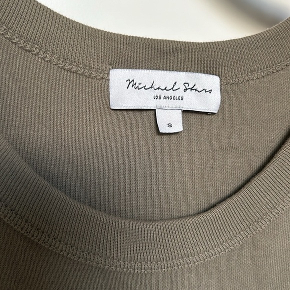 MICHAEL STARS ELIZA DRESS small EUC COTTON A-LINE MINI Shift DOLMA Army Green - Picture 3 of 6